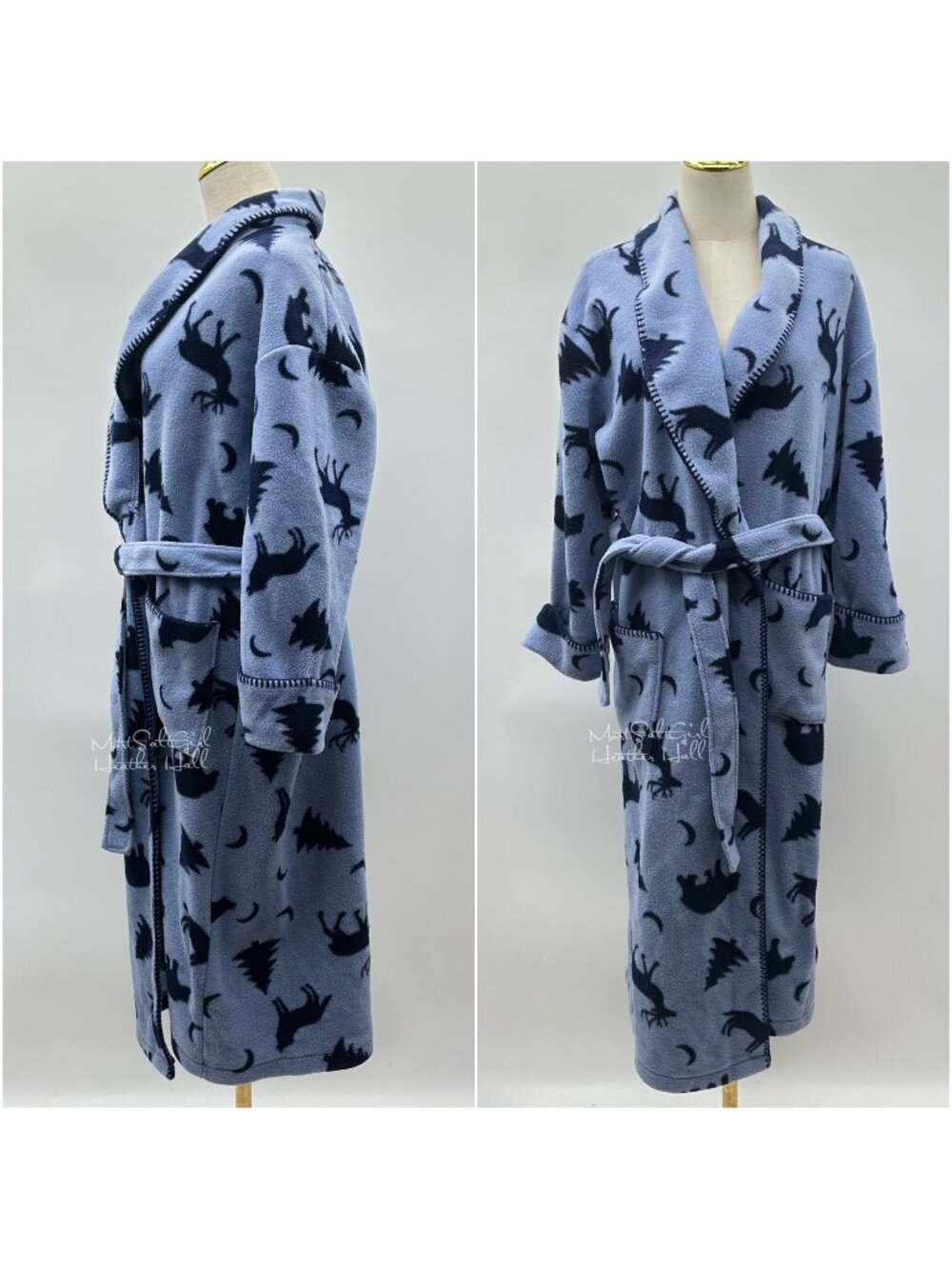 Amanda Stewart Country Blue Forest Animals Fleece Robe with Belt